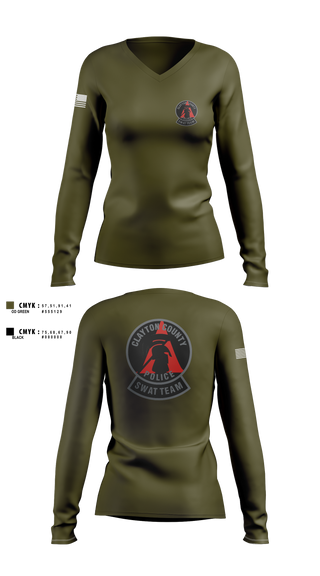 Womens Long Sleeve Vneck Shirt, Clayton County Police SWAT Team, Police, Teamtime, Team time, sublimation, custom sports apparel, team uniforms, spirit wear, spiritwear, sports uniforms, custom shirts, team store, custom team store, fundraiser sports, apparel fundraiser