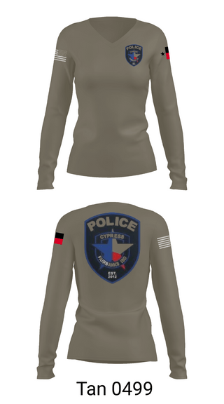 Womens Long Sleeve Vneck Shirt, Cypress- Fairbanks ISD Police Department, Police, Teamtime, Team time, sublimation, custom sports apparel, team uniforms, spirit wear, spiritwear, sports uniforms, custom shirts, team store, custom team store, fundraiser sports, apparel fundraiser