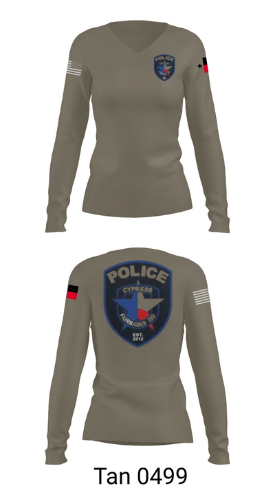 Cypress- Fairbanks ISD Police Department 56419862 Women's Long Sleeve V-neck Shirt - 73