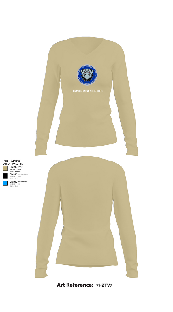 Womens Long Sleeve Vneck Shirt, Bravo Company Bulldogs, , Teamtime, Team time, sublimation, custom sports apparel, team uniforms, spirit wear, spiritwear, sports uniforms, custom shirts, team store, custom team store, fundraiser sports, apparel fundraiser