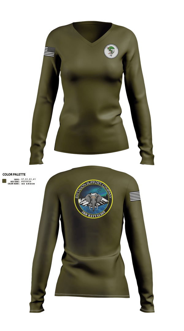 Womens Long Sleeve Vneck Shirt, , Army, Teamtime, Team time, sublimation, custom sports apparel, team uniforms, spirit wear, spiritwear, sports uniforms, custom shirts, team store, custom team store, fundraiser sports, apparel fundraiser