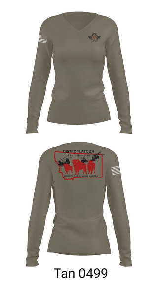 Womens Long Sleeve Vneck Shirt, E co. 1-189th, , Teamtime, Team time, sublimation, custom sports apparel, team uniforms, spirit wear, spiritwear, sports uniforms, custom shirts, team store, custom team store, fundraiser sports, apparel fundraiser