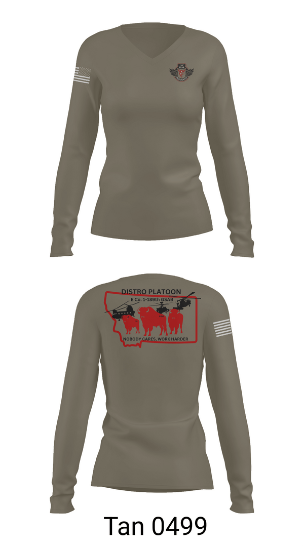 Womens Long Sleeve Vneck Shirt, E co. 1-189th, , Teamtime, Team time, sublimation, custom sports apparel, team uniforms, spirit wear, spiritwear, sports uniforms, custom shirts, team store, custom team store, fundraiser sports, apparel fundraiser