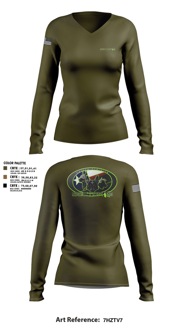 Womens Long Sleeve Vneck Shirt, Sector K9 Foundation, , Teamtime, Team time, sublimation, custom sports apparel, team uniforms, spirit wear, spiritwear, sports uniforms, custom shirts, team store, custom team store, fundraiser sports, apparel fundraiser