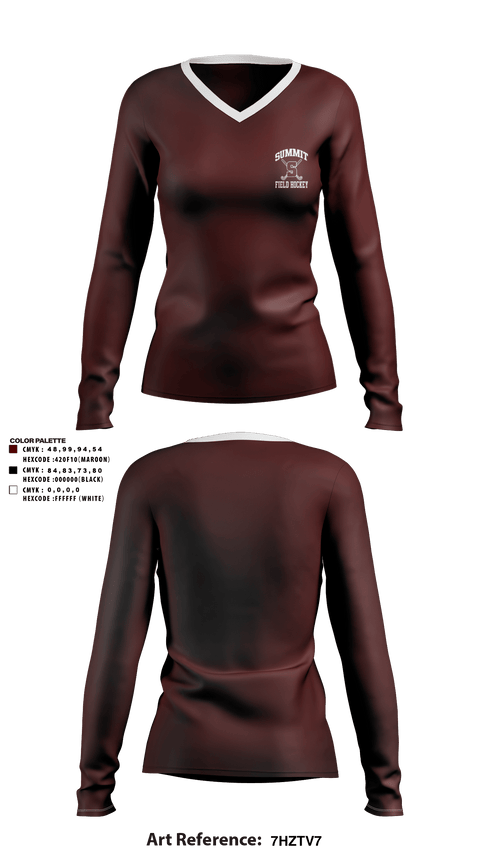 Womens Long Sleeve Vneck Shirt, Rockwood Summit Falcons Field Hockey, Field Hockey, Teamtime, Team time, sublimation, custom sports apparel, team uniforms, spirit wear, spiritwear, sports uniforms, custom shirts, team store, custom team store, fundraiser sports, apparel fundraiser