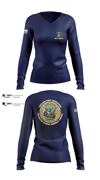 Womens Long Sleeve Vneck Shirt, US Naval Sea Cadets Shark Division, , Teamtime, Team time, sublimation, custom sports apparel, team uniforms, spirit wear, spiritwear, sports uniforms, custom shirts, team store, custom team store, fundraiser sports, apparel fundraiser