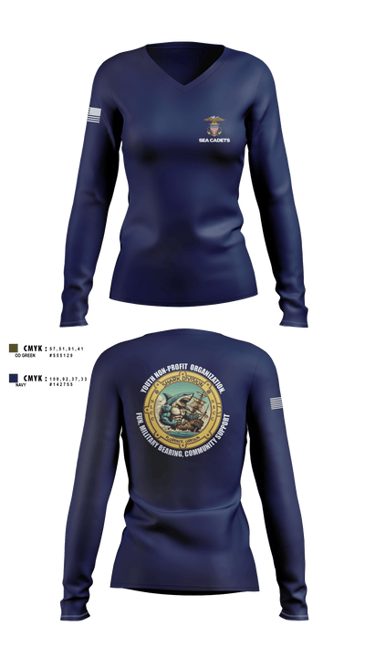 US Naval Sea Cadets Shark Division 57906218 Women's Long Sleeve V-neck Shirt - 4