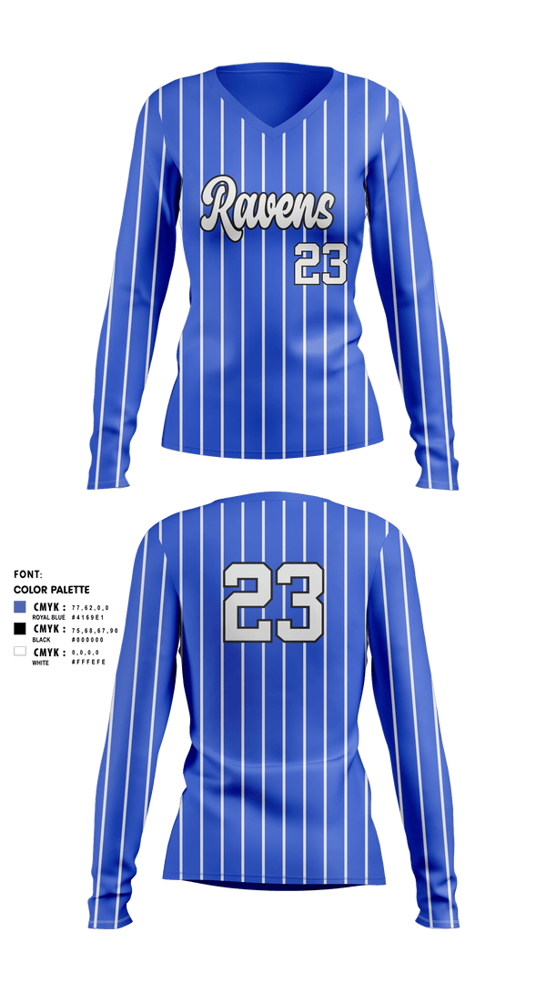 Womens Long Sleeve Vneck Shirt, Irvington Preparatory Academy Softball, Softball, Teamtime, Team time, sublimation, custom sports apparel, team uniforms, spirit wear, spiritwear, sports uniforms, custom shirts, team store, custom team store, fundraiser sports, apparel fundraiser