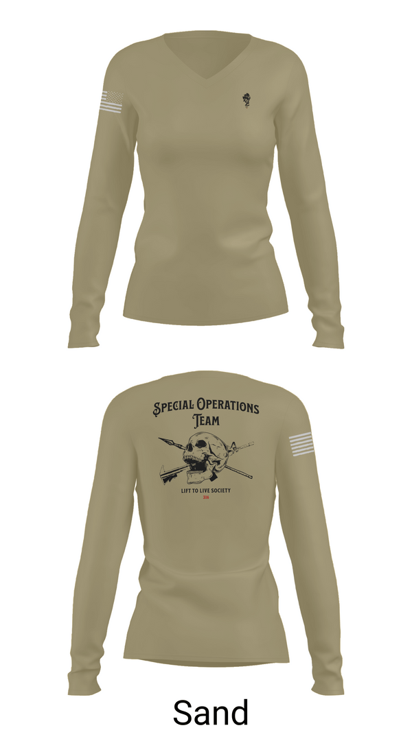 Womens Long Sleeve Vneck Shirt, Special Operations Team, , Teamtime, Team time, sublimation, custom sports apparel, team uniforms, spirit wear, spiritwear, sports uniforms, custom shirts, team store, custom team store, fundraiser sports, apparel fundraiser