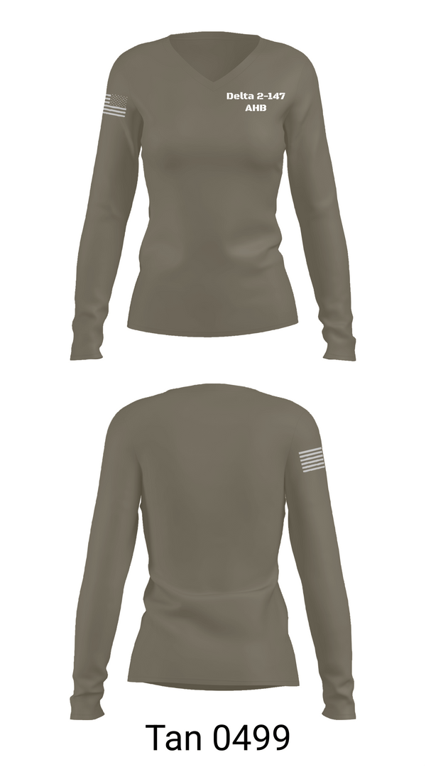 Womens Long Sleeve Vneck Shirt, Delta 2-147 AHB, Army, Teamtime, Team time, sublimation, custom sports apparel, team uniforms, spirit wear, spiritwear, sports uniforms, custom shirts, team store, custom team store, fundraiser sports, apparel fundraiser