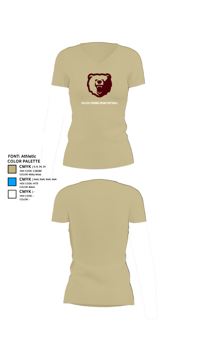 Willow Springs Bears Softball 59647744 Women's Short Sleeve V-neck Shirt - 34