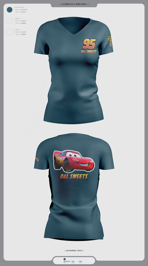 Womens Short Sleeve Vneck Shirt, R&L Sweets, Track & Field, Teamtime, Team time, sublimation, custom sports apparel, team uniforms, spirit wear, spiritwear, sports uniforms, custom shirts, team store, custom team store, fundraiser sports, apparel fundraiser
