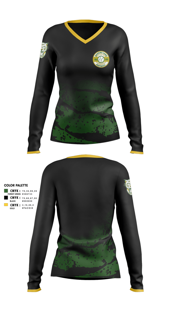Womens Long Sleeve Vneck Shirt, Queens Lake Panthers, Softball, Teamtime, Team time, sublimation, custom sports apparel, team uniforms, spirit wear, spiritwear, sports uniforms, custom shirts, team store, custom team store, fundraiser sports, apparel fundraiser