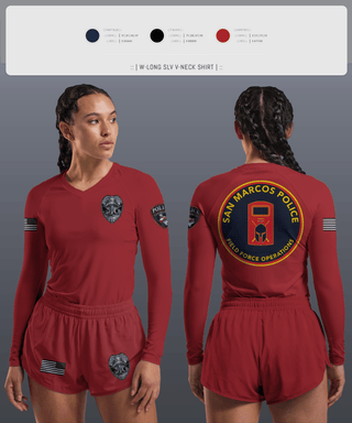 Womens Long Sleeve Vneck Shirt, San marcos police - field force, Police, Teamtime, Team time, sublimation, custom sports apparel, team uniforms, spirit wear, spiritwear, sports uniforms, custom shirts, team store, custom team store, fundraiser sports, apparel fundraiser