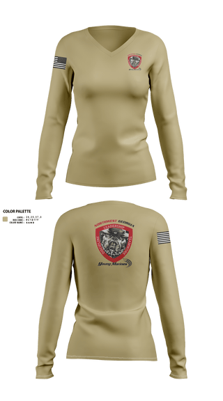 Womens Long Sleeve Vneck Shirt, Northwest Georgia Young Marines, , Teamtime, Team time, sublimation, custom sports apparel, team uniforms, spirit wear, spiritwear, sports uniforms, custom shirts, team store, custom team store, fundraiser sports, apparel fundraiser