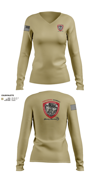 Northwest Georgia Young Marines 76347132 Women's Long Sleeve V-neck Shirt - 2