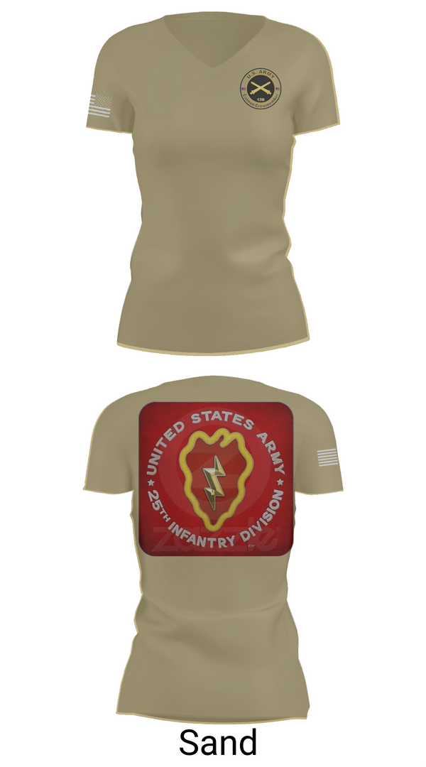 Womens Short Sleeve Vneck Shirt, 25th infantry division C-Btry 1/8 FA, , Teamtime, Team time, sublimation, custom sports apparel, team uniforms, spirit wear, spiritwear, sports uniforms, custom shirts, team store, custom team store, fundraiser sports, apparel fundraiser