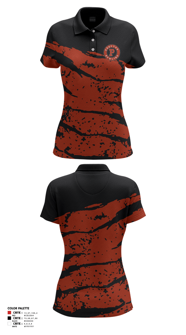 Womens Short Sleeve Performance Polo, Proctor Raiders, Bowling, Teamtime, Team time, sublimation, custom sports apparel, team uniforms, spirit wear, spiritwear, sports uniforms, custom shirts, team store, custom team store, fundraiser sports, apparel fundraiser