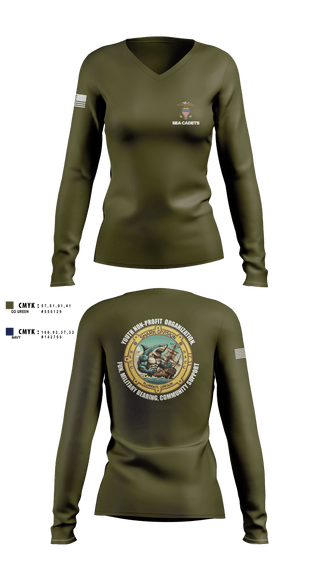 Womens Long Sleeve Vneck Shirt, US Naval Sea Cadets Shark Division, , Teamtime, Team time, sublimation, custom sports apparel, team uniforms, spirit wear, spiritwear, sports uniforms, custom shirts, team store, custom team store, fundraiser sports, apparel fundraiser