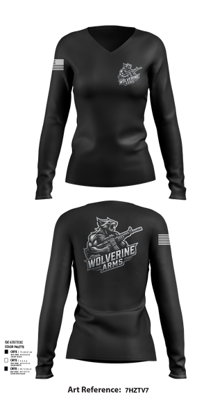 Womens Long Sleeve Vneck Shirt, Wolverine Arms, , Teamtime, Team time, sublimation, custom sports apparel, team uniforms, spirit wear, spiritwear, sports uniforms, custom shirts, team store, custom team store, fundraiser sports, apparel fundraiser