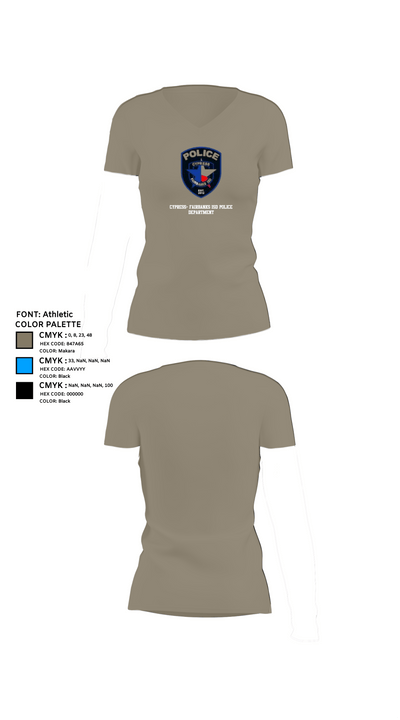 Cypress- Fairbanks ISD Police Department 56419862 Women's Short Sleeve V-neck Shirt - 61