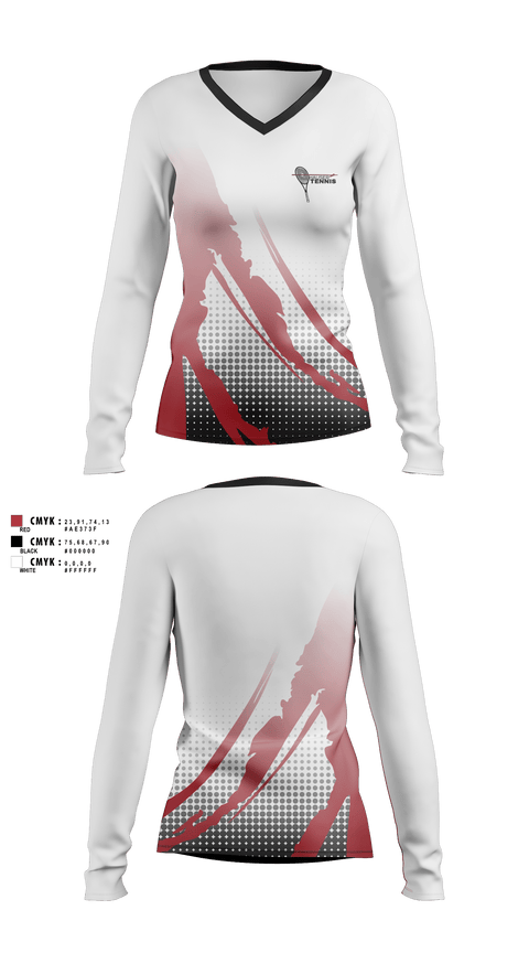Womens Long Sleeve Vneck Shirt, Hauser High School Tennis, Tennis, Teamtime, Team time, sublimation, custom sports apparel, team uniforms, spirit wear, spiritwear, sports uniforms, custom shirts, team store, custom team store, fundraiser sports, apparel fundraiser