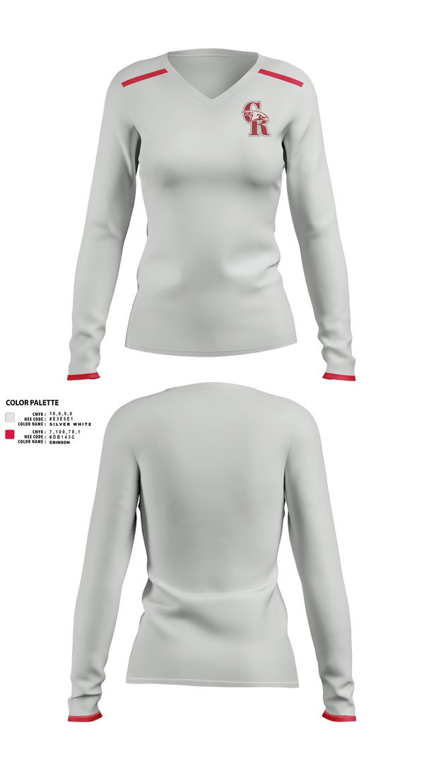 Womens Long Sleeve Vneck Shirt, Canyon Ridge High School Tennis, Tennis, Teamtime, Team time, sublimation, custom sports apparel, team uniforms, spirit wear, spiritwear, sports uniforms, custom shirts, team store, custom team store, fundraiser sports, apparel fundraiser