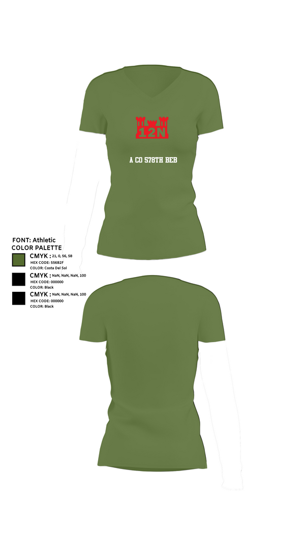 Womens Short Sleeve Vneck Shirt, A co 578th BEB, , Teamtime, Team time, sublimation, custom sports apparel, team uniforms, spirit wear, spiritwear, sports uniforms, custom shirts, team store, custom team store, fundraiser sports, apparel fundraiser