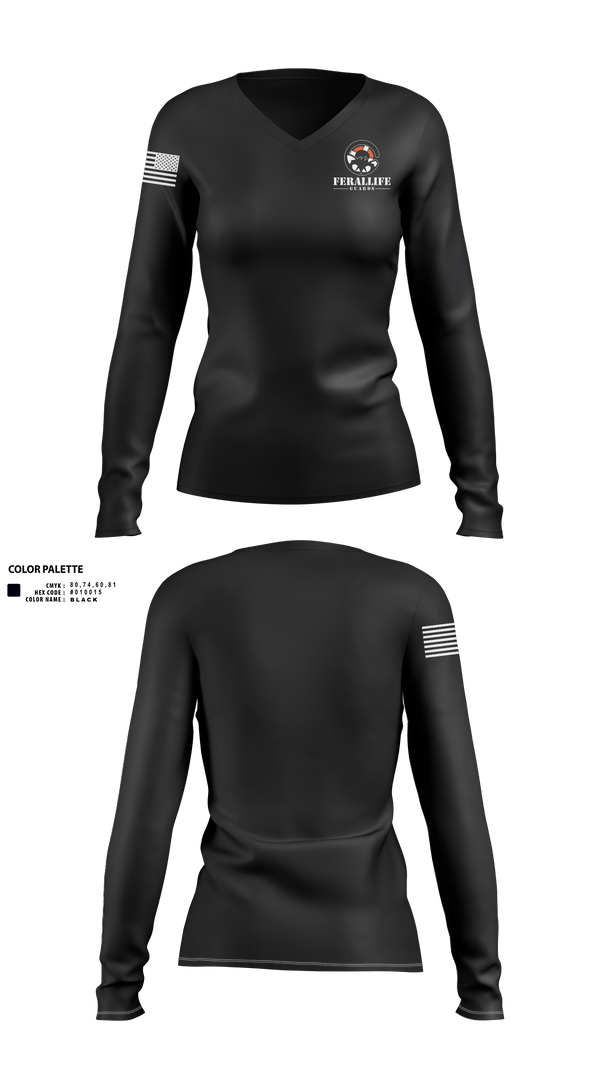 Womens Long Sleeve Vneck Shirt, Ferallife Guards, , Teamtime, Team time, sublimation, custom sports apparel, team uniforms, spirit wear, spiritwear, sports uniforms, custom shirts, team store, custom team store, fundraiser sports, apparel fundraiser