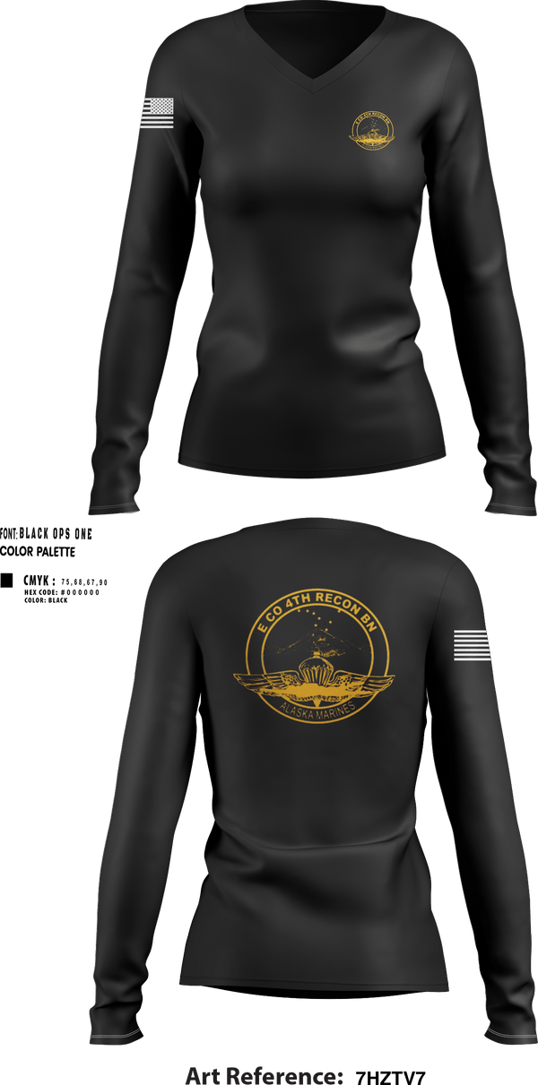 Womens Long Sleeve Vneck Shirt, E Co 4th Recon BN, , Teamtime, Team time, sublimation, custom sports apparel, team uniforms, spirit wear, spiritwear, sports uniforms, custom shirts, team store, custom team store, fundraiser sports, apparel fundraiser