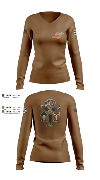 Womens Long Sleeve Vneck Shirt, Seminole / Orange Crew, , Teamtime, Team time, sublimation, custom sports apparel, team uniforms, spirit wear, spiritwear, sports uniforms, custom shirts, team store, custom team store, fundraiser sports, apparel fundraiser