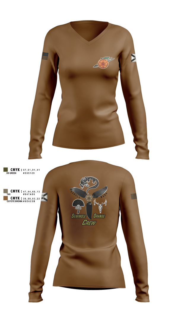 Womens Long Sleeve Vneck Shirt, Seminole / Orange Crew, , Teamtime, Team time, sublimation, custom sports apparel, team uniforms, spirit wear, spiritwear, sports uniforms, custom shirts, team store, custom team store, fundraiser sports, apparel fundraiser
