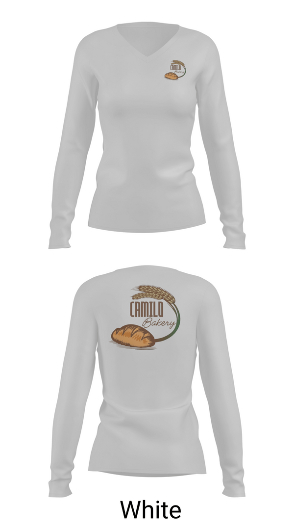 Womens Long Sleeve Vneck Shirt, Camilo bakery, , Teamtime, Team time, sublimation, custom sports apparel, team uniforms, spirit wear, spiritwear, sports uniforms, custom shirts, team store, custom team store, fundraiser sports, apparel fundraiser