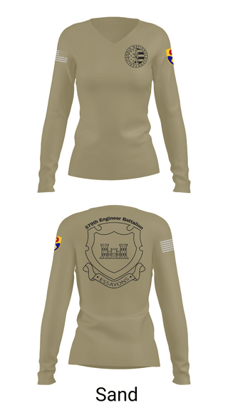 Womens Long Sleeve Vneck Shirt, 132d MRBC, 579th EN BN, 49th MP DIV, , Teamtime, Team time, sublimation, custom sports apparel, team uniforms, spirit wear, spiritwear, sports uniforms, custom shirts, team store, custom team store, fundraiser sports, apparel fundraiser
