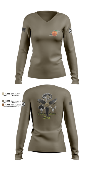 Womens Long Sleeve Vneck Shirt, Seminole / Orange Crew, , Teamtime, Team time, sublimation, custom sports apparel, team uniforms, spirit wear, spiritwear, sports uniforms, custom shirts, team store, custom team store, fundraiser sports, apparel fundraiser