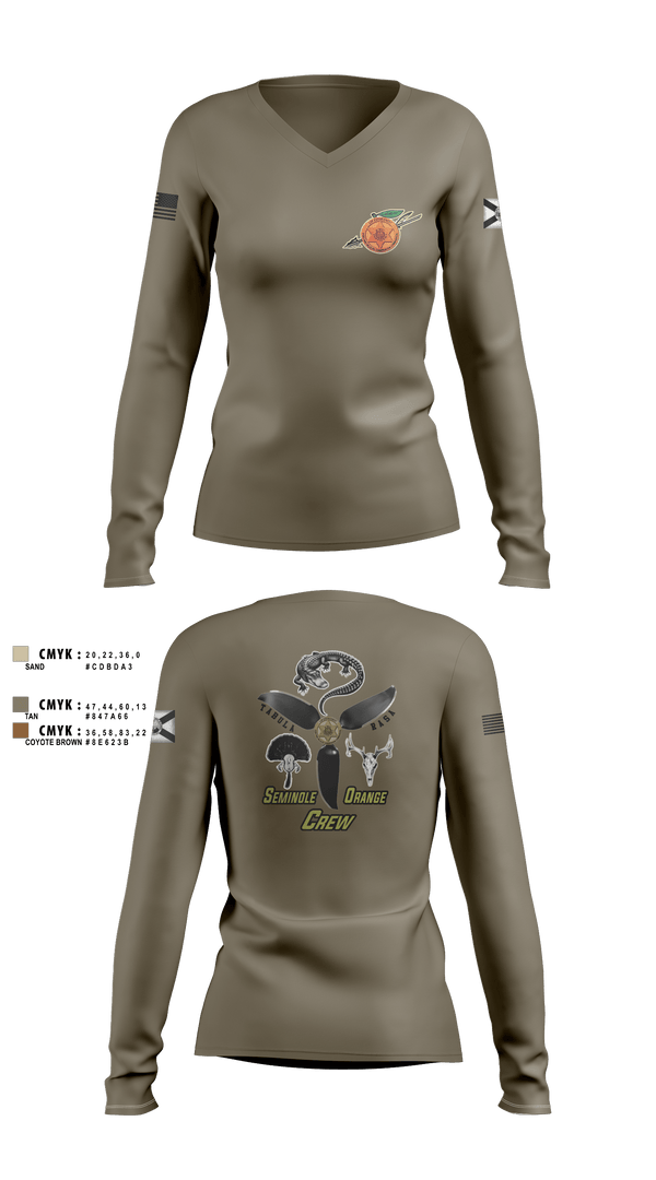Womens Long Sleeve Vneck Shirt, Seminole / Orange Crew, , Teamtime, Team time, sublimation, custom sports apparel, team uniforms, spirit wear, spiritwear, sports uniforms, custom shirts, team store, custom team store, fundraiser sports, apparel fundraiser