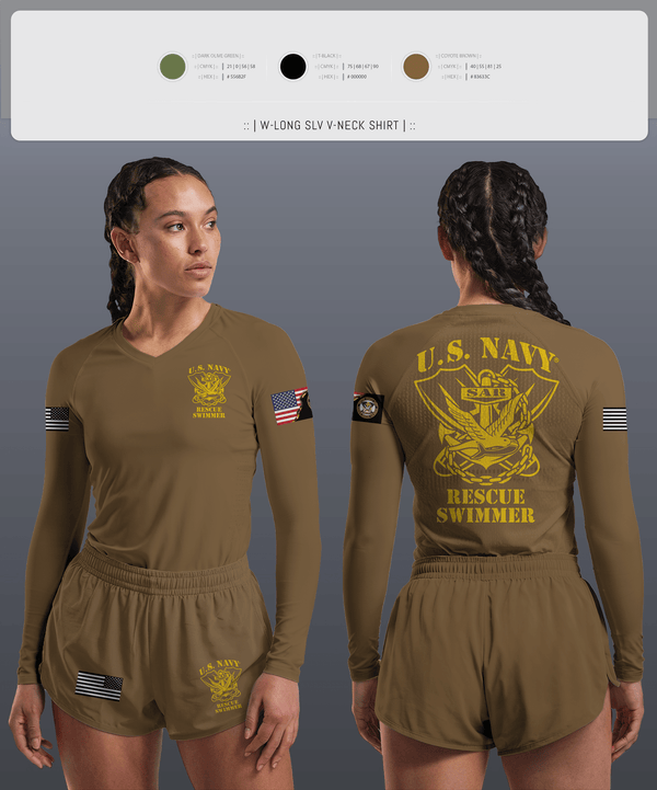 Womens Long Sleeve Vneck Shirt, Aircrew Rescue Swimmer, , Teamtime, Team time, sublimation, custom sports apparel, team uniforms, spirit wear, spiritwear, sports uniforms, custom shirts, team store, custom team store, fundraiser sports, apparel fundraiser