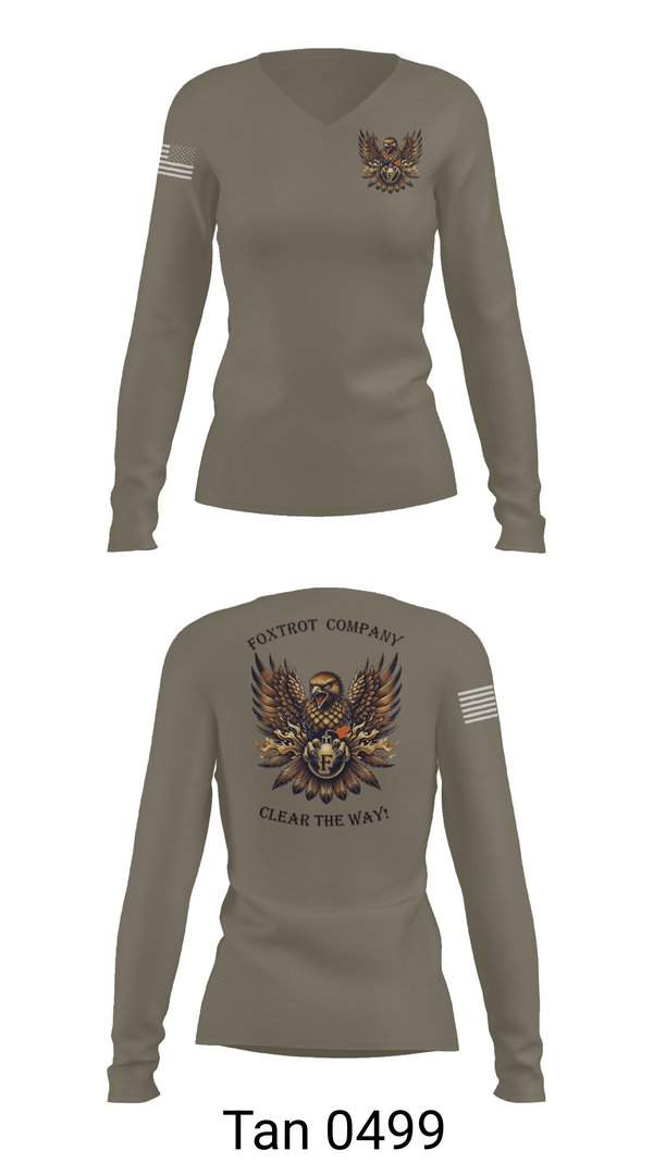 Womens Long Sleeve Vneck Shirt, Foxtrot Company, 832nd OD BN, Army, Teamtime, Team time, sublimation, custom sports apparel, team uniforms, spirit wear, spiritwear, sports uniforms, custom shirts, team store, custom team store, fundraiser sports, apparel fundraiser