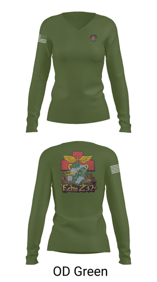 Womens Long Sleeve Vneck Shirt, Echo Company 232nd battalion, Army, Teamtime, Team time, sublimation, custom sports apparel, team uniforms, spirit wear, spiritwear, sports uniforms, custom shirts, team store, custom team store, fundraiser sports, apparel fundraiser