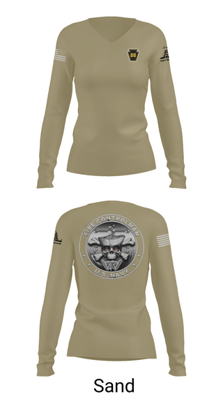 Womens Long Sleeve Vneck Shirt, Fire Controlman, Navy, Teamtime, Team time, sublimation, custom sports apparel, team uniforms, spirit wear, spiritwear, sports uniforms, custom shirts, team store, custom team store, fundraiser sports, apparel fundraiser