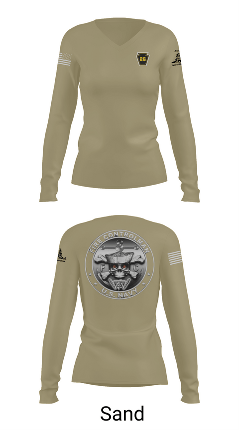 Womens Long Sleeve Vneck Shirt, Fire Controlman, Navy, Teamtime, Team time, sublimation, custom sports apparel, team uniforms, spirit wear, spiritwear, sports uniforms, custom shirts, team store, custom team store, fundraiser sports, apparel fundraiser