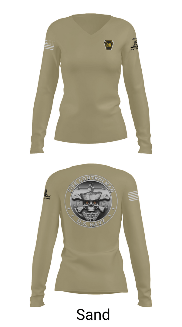 Womens Long Sleeve Vneck Shirt, Fire Controlman, Navy, Teamtime, Team time, sublimation, custom sports apparel, team uniforms, spirit wear, spiritwear, sports uniforms, custom shirts, team store, custom team store, fundraiser sports, apparel fundraiser