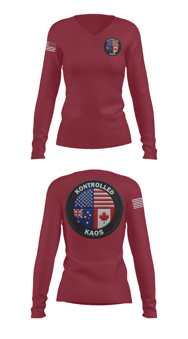 Womens Long Sleeve Vneck Shirt, Kontrolled Kaos, E-Sports, Teamtime, Team time, sublimation, custom sports apparel, team uniforms, spirit wear, spiritwear, sports uniforms, custom shirts, team store, custom team store, fundraiser sports, apparel fundraiser