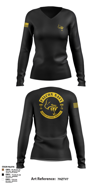 Falcon Navy 41884136 Women's Long Sleeve V-neck Shirt - 4