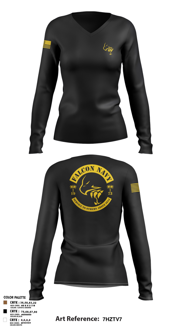 Womens Long Sleeve Vneck Shirt, Falcon Navy, , Teamtime, Team time, sublimation, custom sports apparel, team uniforms, spirit wear, spiritwear, sports uniforms, custom shirts, team store, custom team store, fundraiser sports, apparel fundraiser