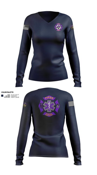 Piper High School Public Services Academy 74445509 Women's Long Sleeve V-neck Shirt - 1