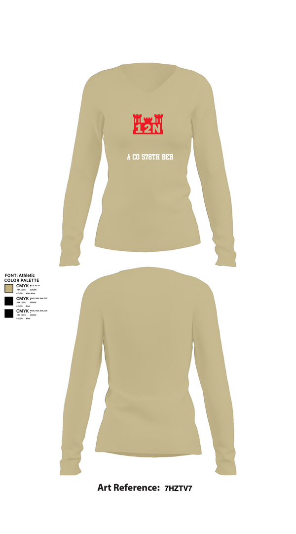 Womens Long Sleeve Vneck Shirt, A co 578th BEB, , Teamtime, Team time, sublimation, custom sports apparel, team uniforms, spirit wear, spiritwear, sports uniforms, custom shirts, team store, custom team store, fundraiser sports, apparel fundraiser