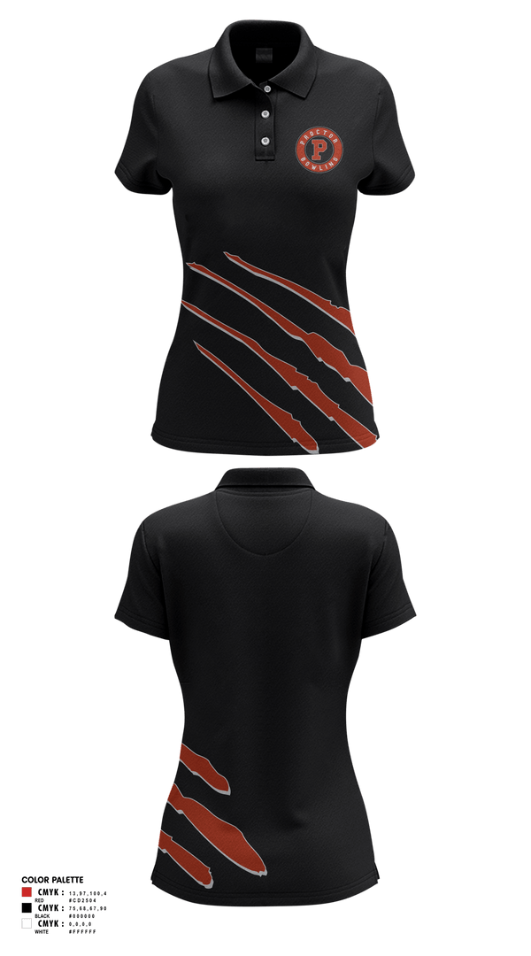 Womens Short Sleeve Performance Polo, Proctor Raiders, Bowling, Teamtime, Team time, sublimation, custom sports apparel, team uniforms, spirit wear, spiritwear, sports uniforms, custom shirts, team store, custom team store, fundraiser sports, apparel fundraiser