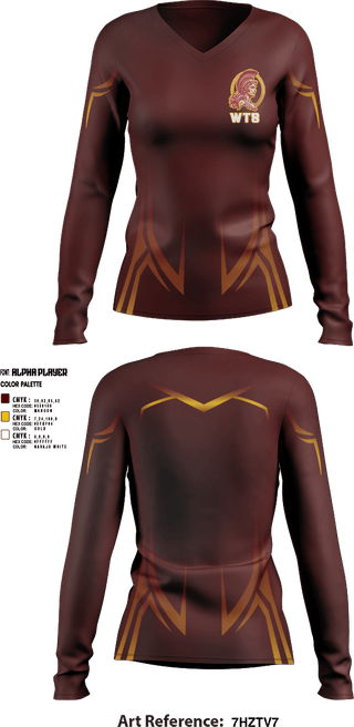 Womens Long Sleeve Vneck Shirt, West Tampa spartans, , Teamtime, Team time, sublimation, custom sports apparel, team uniforms, spirit wear, spiritwear, sports uniforms, custom shirts, team store, custom team store, fundraiser sports, apparel fundraiser