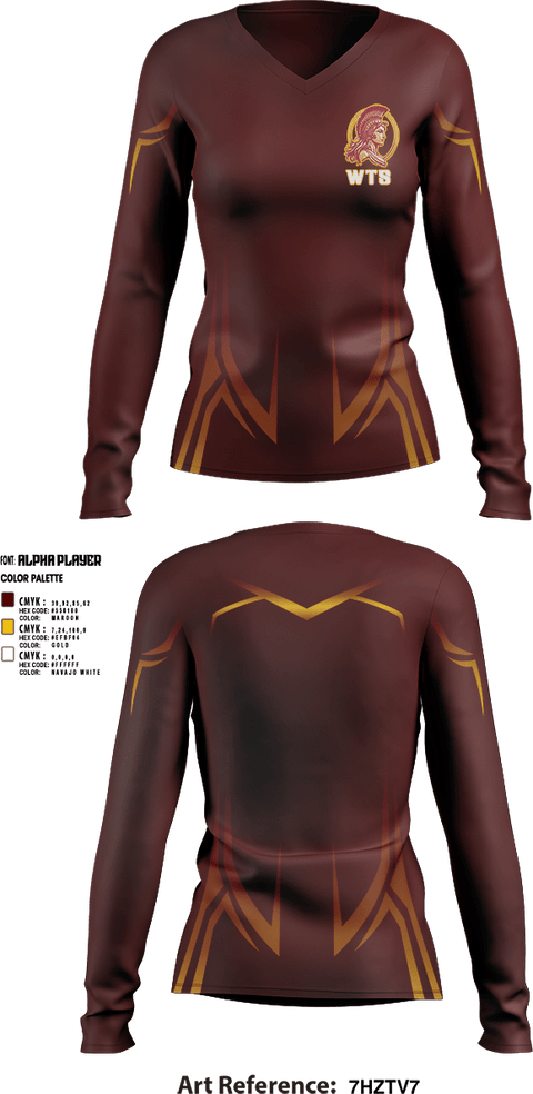 Womens Long Sleeve Vneck Shirt, West Tampa spartans, , Teamtime, Team time, sublimation, custom sports apparel, team uniforms, spirit wear, spiritwear, sports uniforms, custom shirts, team store, custom team store, fundraiser sports, apparel fundraiser
